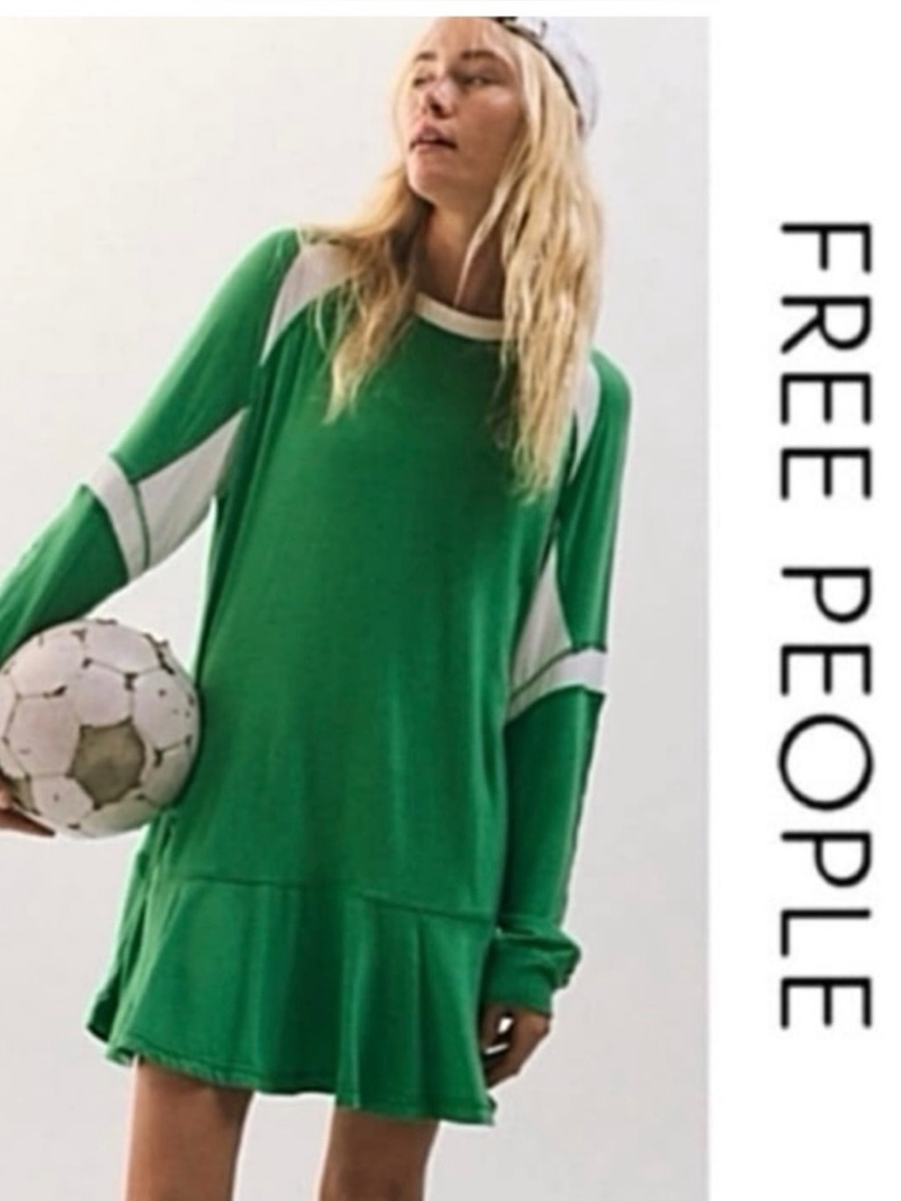🚩Last One🚩NwT’s-$80 FREE PEOPLE At Bat Layer Shirt Dress S Oversized Green/White